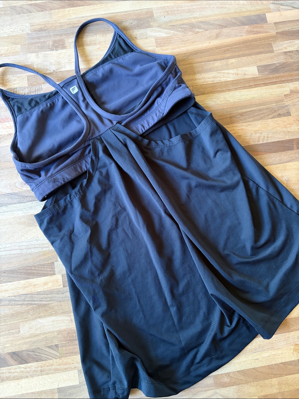 Fabletics Black and navy Built-In Sports Bra Tank with cutouts